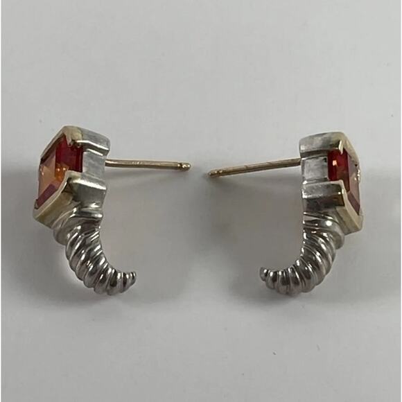 Signed Orange Citrine Sterling Silver 925, 14K yellow Gold Accent Shrimp Earring - Picture 3 of 14